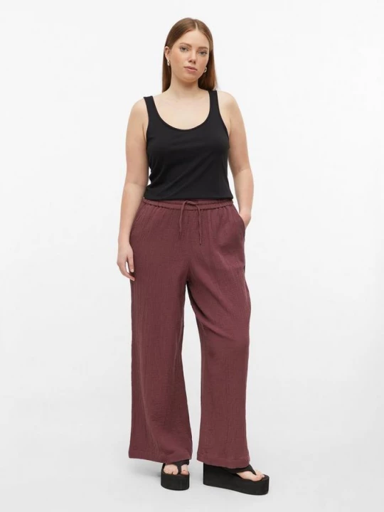 Foto van product Mousselinebroek met wijde pijpen en elastische tailleband QS rood