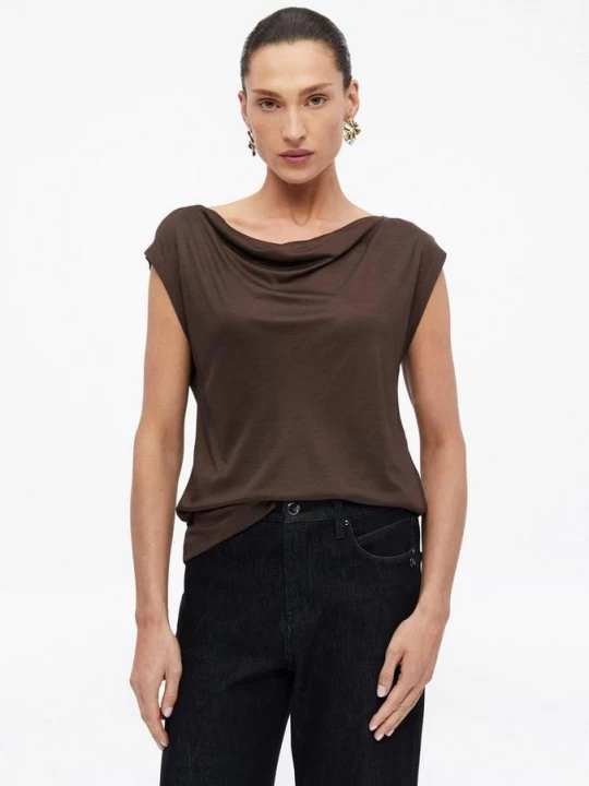 Foto van product Mouwloos shirt met watervalhals s.Oliver bruin