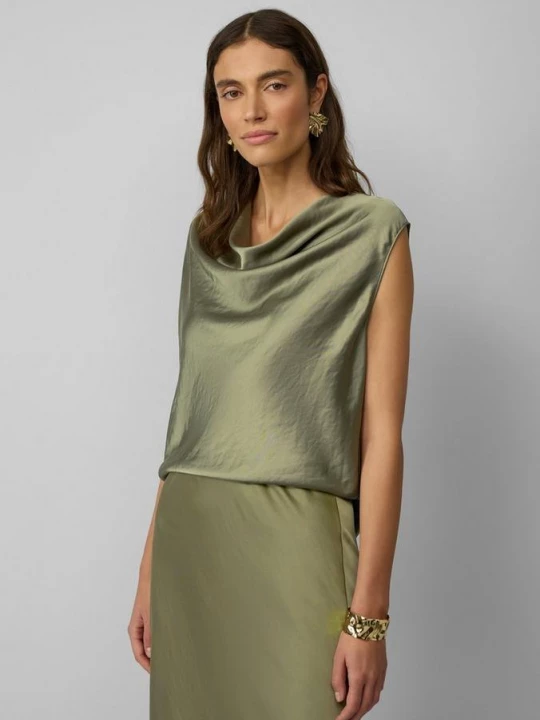 Foto van product Mouwloze satijnen blouse met een ronde halslijn s.Oliver olijfgroen