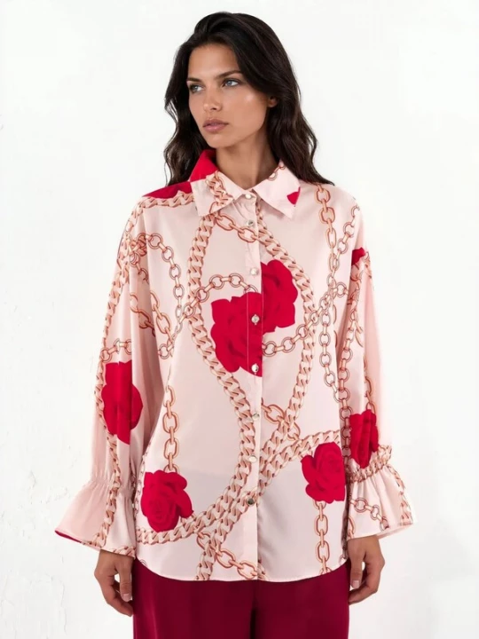 Foto van product MSN Collection Blouse bruin / brokaat / rosé / rood