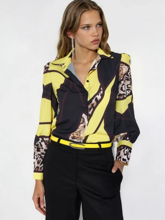 Foto van product MSN Collection Blouse lichtbeige / donkerbruin / citroengeel / zwart