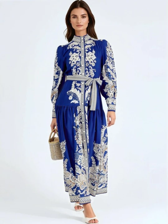 Foto van product MSN Collection Blousejurk crème / blauw / donkeroranje
