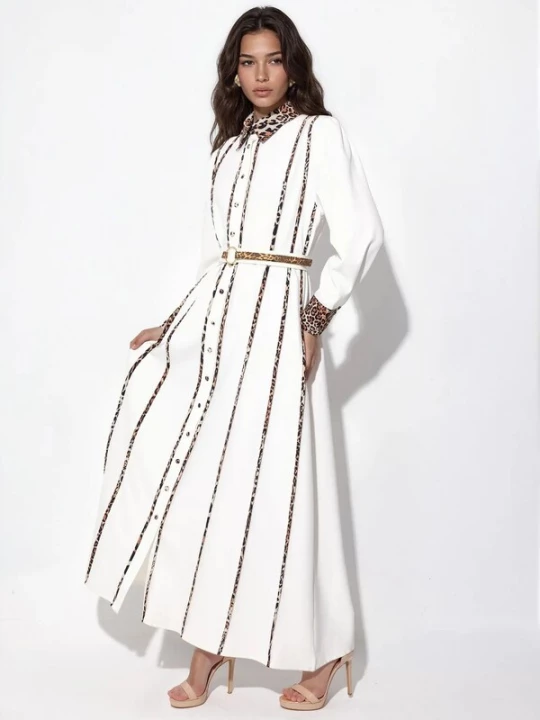 Foto van product MSN Collection Blousejurk crème / cognac / zwart / wit