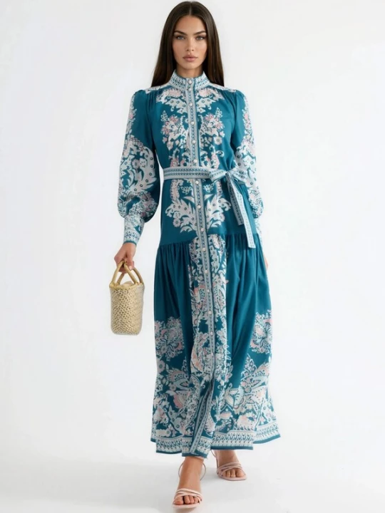 Foto van product MSN Collection Blousejurk cyaan blauw / pastelblauw / rosa