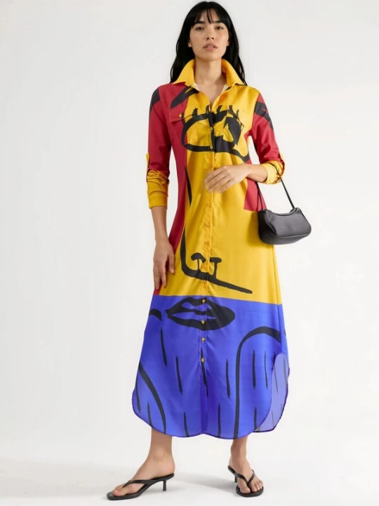 Foto van product MSN Collection Blousejurk geel / violetblauw / rood / zwart