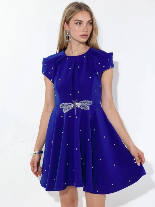 Foto van product MSN Collection Cocktailjurk blauw / zilver