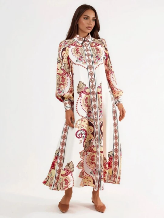 Foto van product MSN Collection Jurk beige / rood / wit