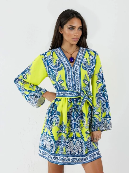 Foto van product MSN Collection Jurk blauw / citroengeel