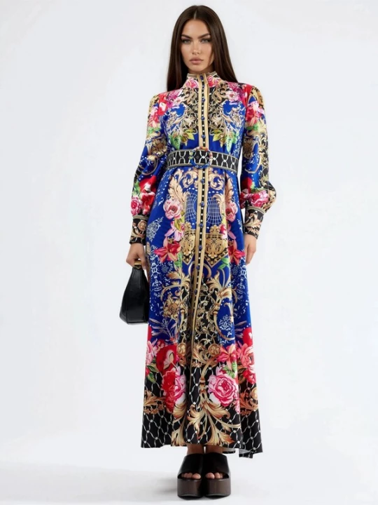 Foto van product MSN Collection Jurk blauw / goud / pink
