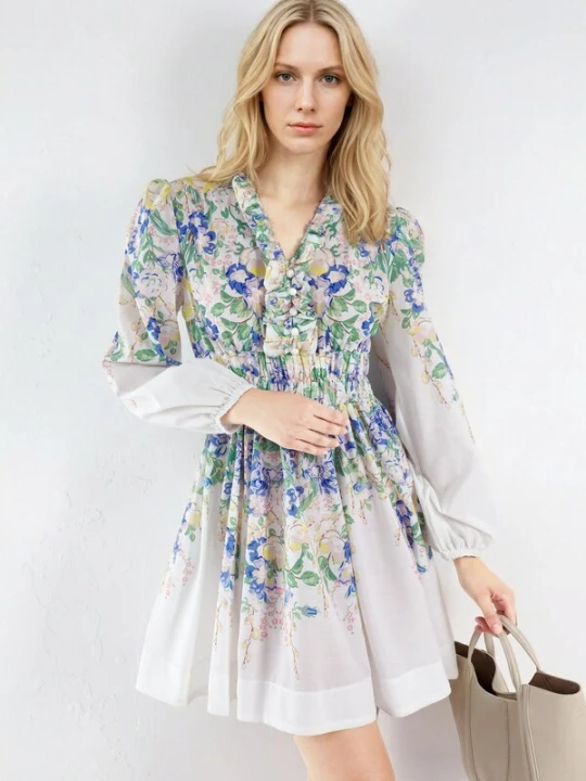 Foto van product MSN Collection Jurk blauw / groen / wit