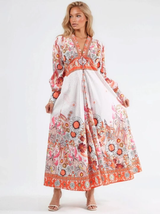 Foto van product MSN Collection Jurk blauw / oranje / wit