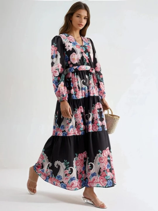 Foto van product MSN Collection Jurk blauw / pink / rosa / zwart