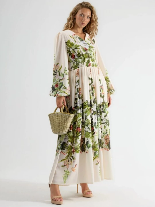 Foto van product MSN Collection Jurk bruin / groen gemêleerd / wit / natuurwit