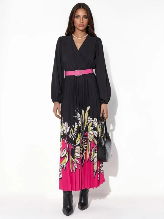 Foto van product MSN Collection Jurk citroengeel / pink / zwart / wit