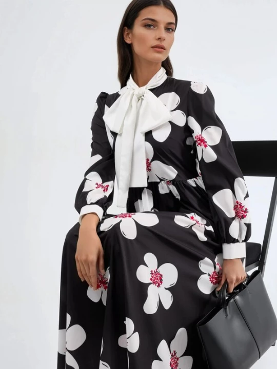 Foto van product MSN Collection Jurk fuchsia / zwart / wit