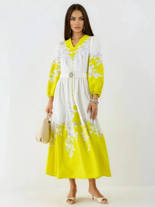 Foto van product MSN Collection Jurk geel / wit