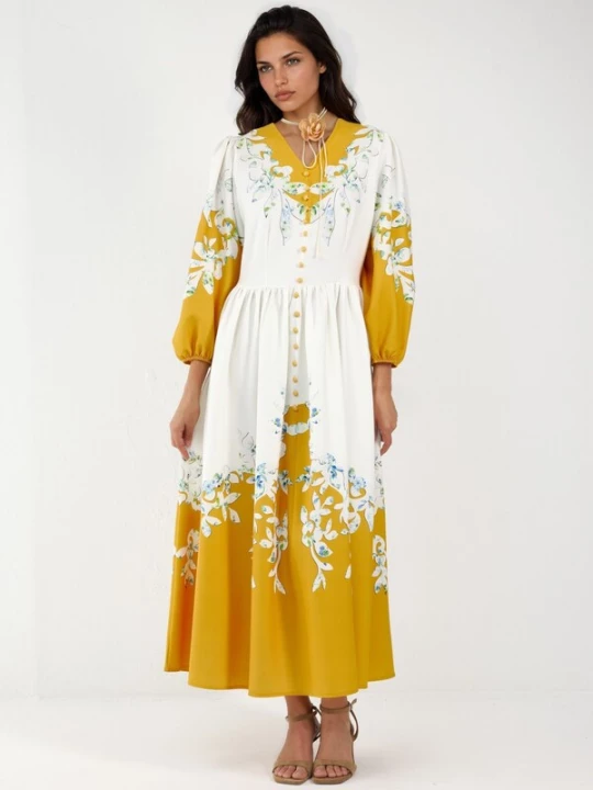 Foto van product MSN Collection Jurk geel / wit