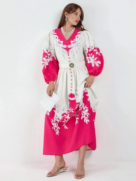 Foto van product MSN Collection Jurk grijs / pink / wit