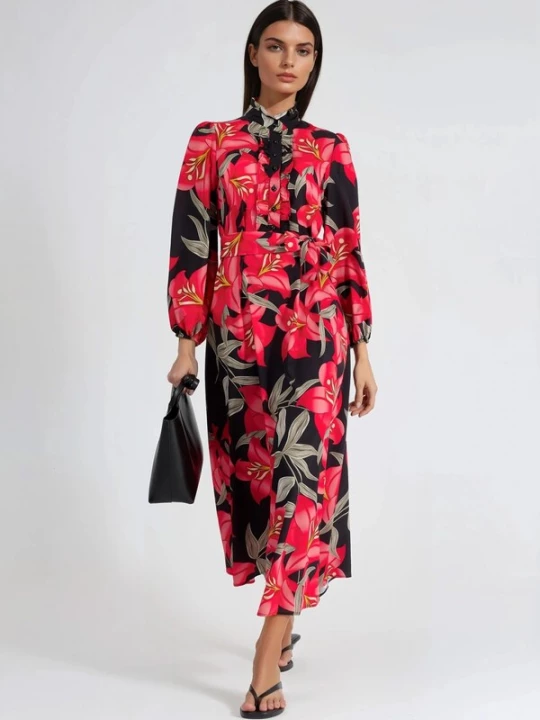 Foto van product MSN Collection Jurk groen / oranje / rood / zwart