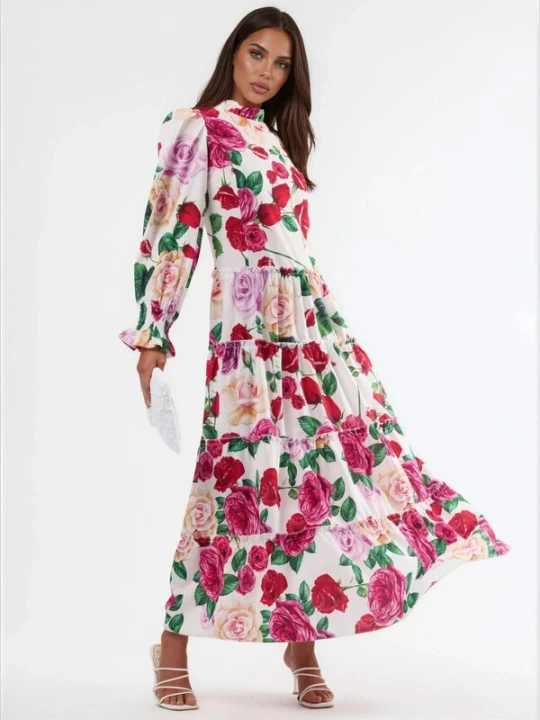 Foto van product MSN Collection Jurk groen / pruim / rood / wit