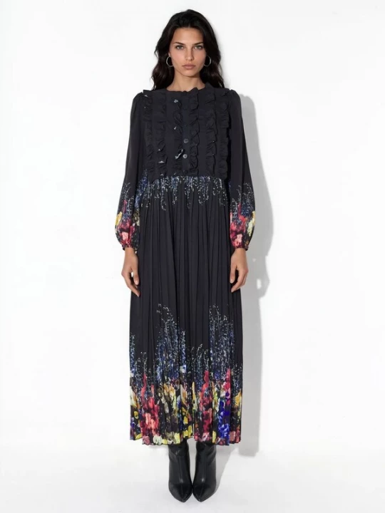 Foto van product MSN Collection Jurk kobaltblauw / pink / zwart / wit