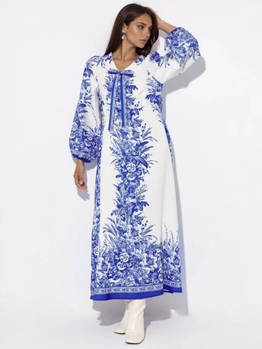 Foto van product MSN Collection Jurk kobaltblauw / wit