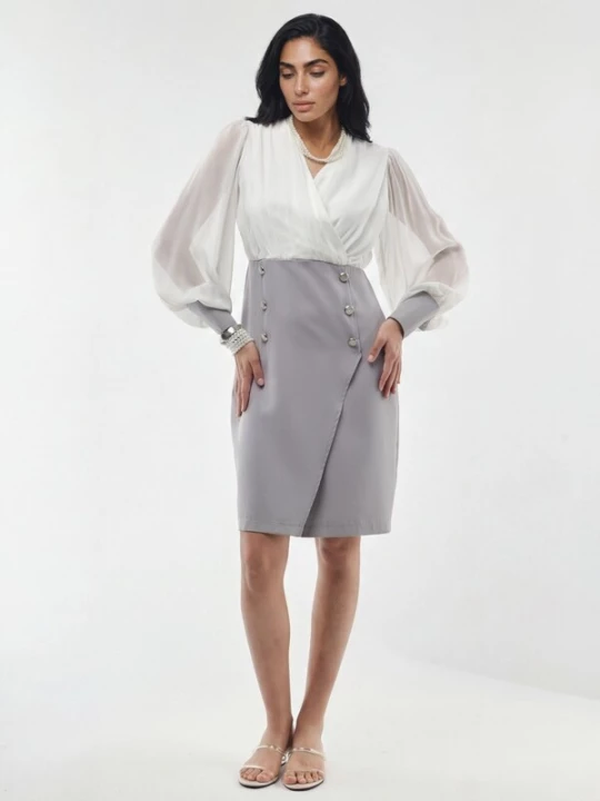 Foto van product MSN Collection Jurk lichtgrijs / wit