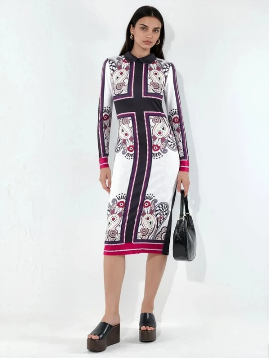 Foto van product MSN Collection Jurk marine / lila / bessen / wit