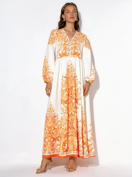 Foto van product MSN Collection Jurk oranje / wit