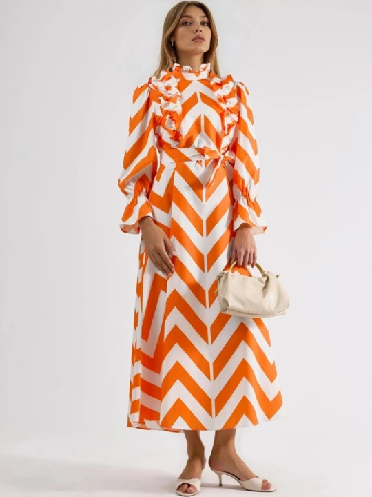 Foto van product MSN Collection Jurk oranje / wit