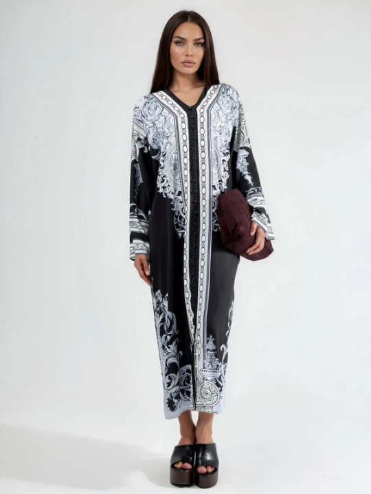 Foto van product MSN Collection Jurk pastelblauw / zwart / wit