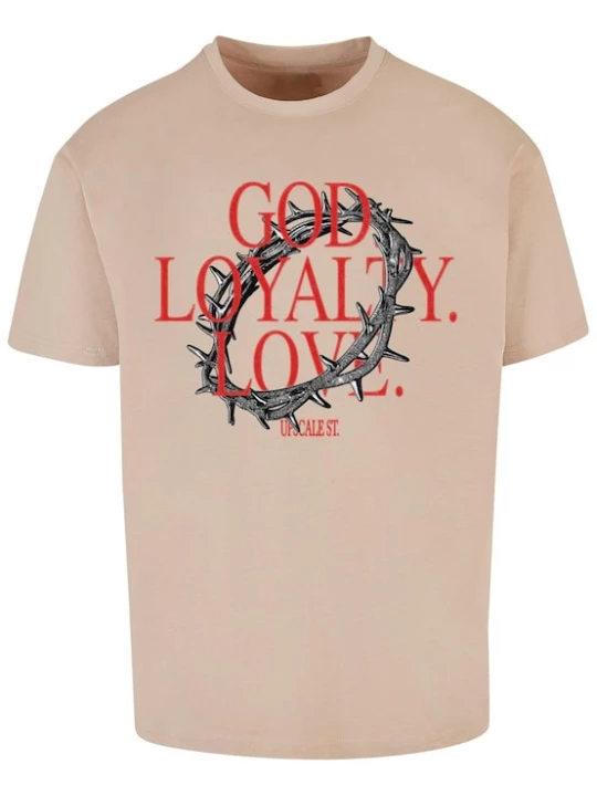 Foto van product MT Upscale Shirt 'God Loyalty Love' sand / antraciet / rood
