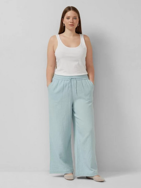 Foto van product Musslin broek met elastiek in de taille en wijde pijpen QS