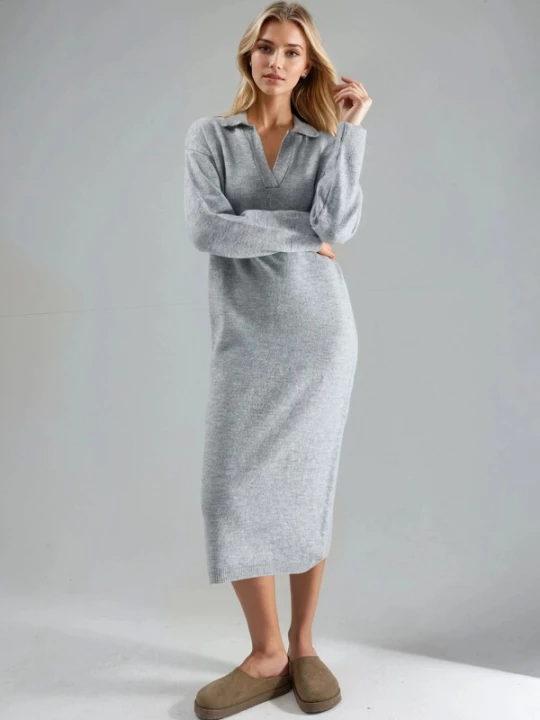 Foto van product My fashion Gebreide jurk grijs gemêleerd