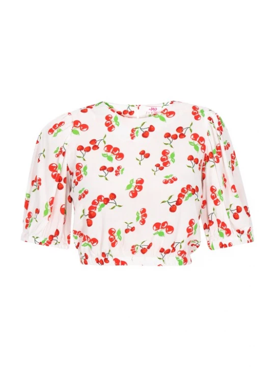 Foto van product swirly Blouse grasgroen / kersrood / wit
