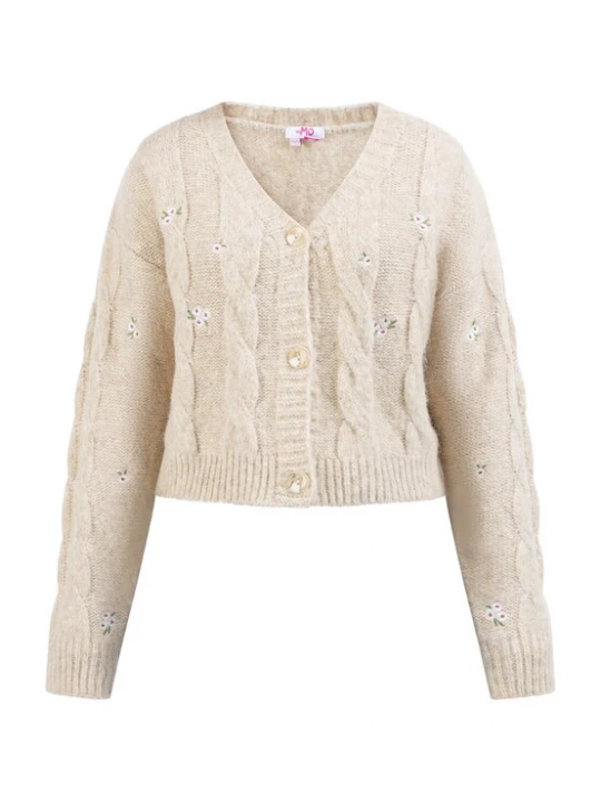 Foto van product MYMO Gebreid vest 'Blonda' beige gemêleerd / groen / rood / wit