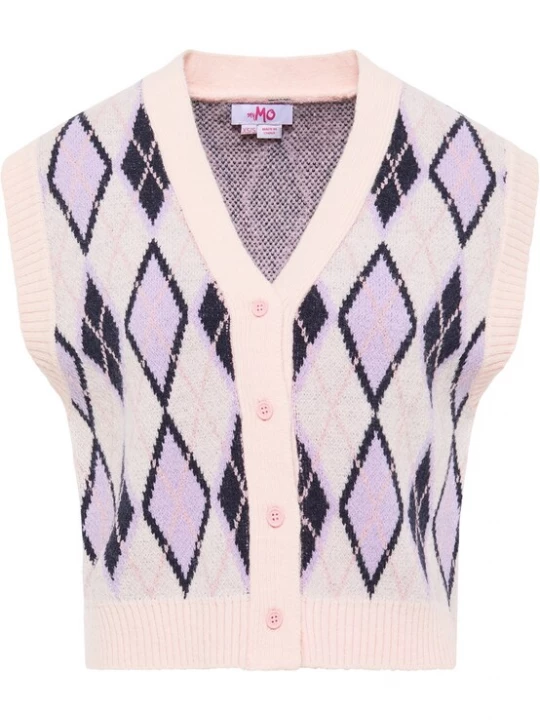 Foto van product MYMO Gebreide bodywarmer lila / rosa / zwart