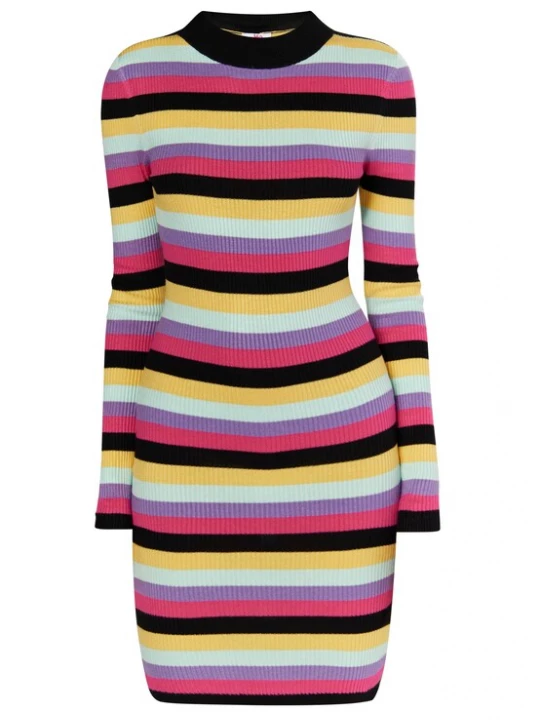 Foto van product MYMO Gebreide jurk 'Biany' mintgroen / donkerlila / pink / zwart