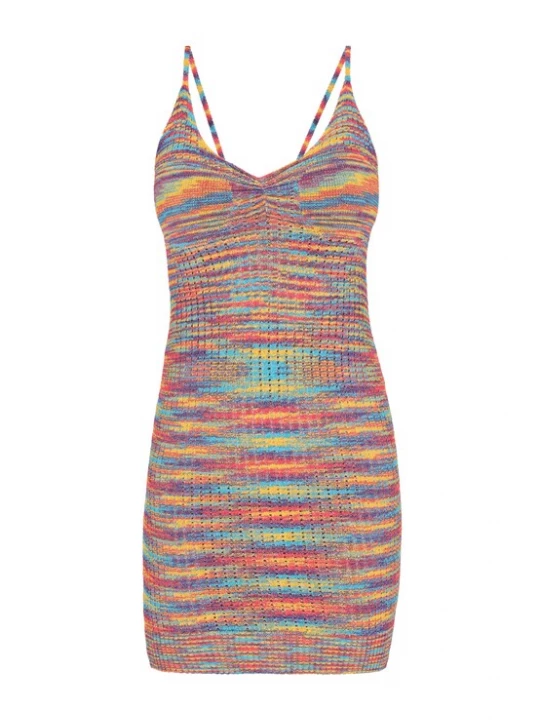 Foto van product MYMO Gebreide jurk 'Spring Summer' donkerblauw / geel / jade groen / rood