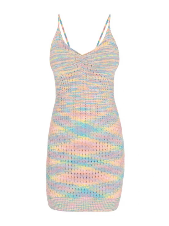 Foto van product MYMO Gebreide jurk 'Spring Summer' lichtblauw / pasteelgeel / lavendel / rosa