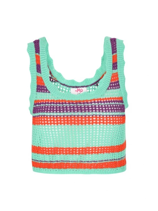 Foto van product MYMO Gebreide top 'Spring Summer' turquoise / aubergine / oranjerood