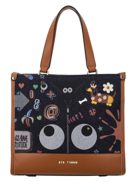 Foto van product MYMO Handtas 'Eye Theme' chocoladebruin / pueblo / black denim / wit