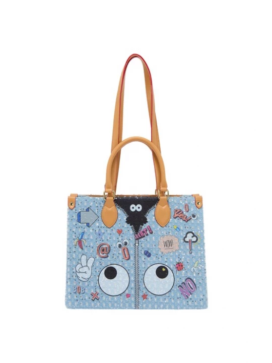Foto van product MYMO Handtas 'Pop Eyetheme' blauw denim / lichtblauw / zwart / wit
