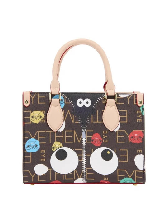Foto van product MYMO Handtas 'Pop Eyetheme' hemelsblauw / donkerbruin / rood / wit gemêleerd
