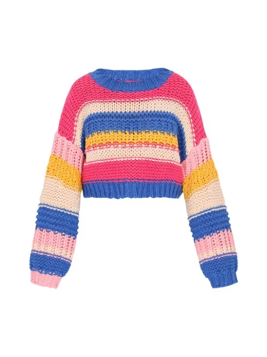 Foto van product MYMO Oversized trui blauw / geel / pink / lichtroze