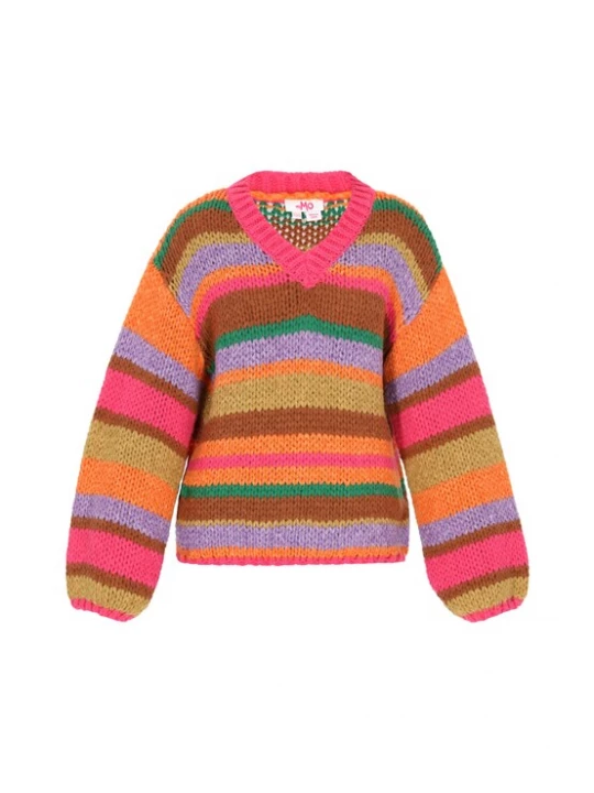Foto van product MYMO Oversized trui bruin / lavendel / oranje / framboos
