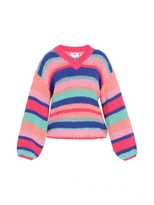Foto van product MYMO Oversized trui donkerblauw / abrikoos / framboos / oudroze