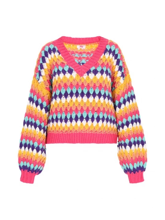 Foto van product MYMO Oversized trui 'Young Fashion' aqua / curry / framboos / wit