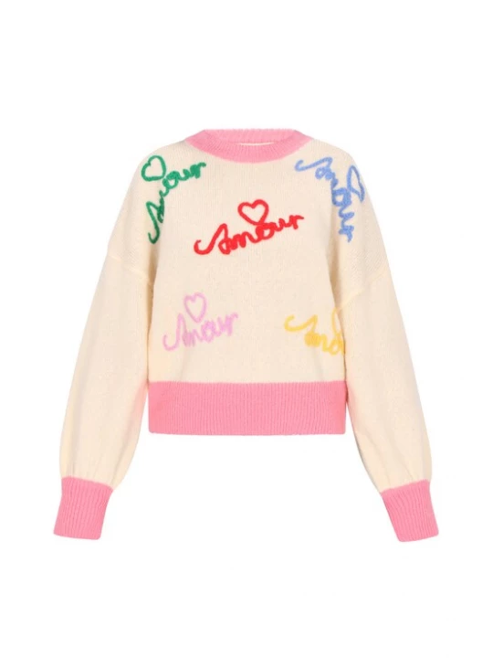 Foto van product MYMO Oversized trui 'Young Fashion' jade groen / lichtroze / rood / wolwit