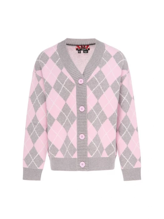 Foto van product myMo ROCKS Gebreid vest 'Rock' lichtgrijs / rosa / wit